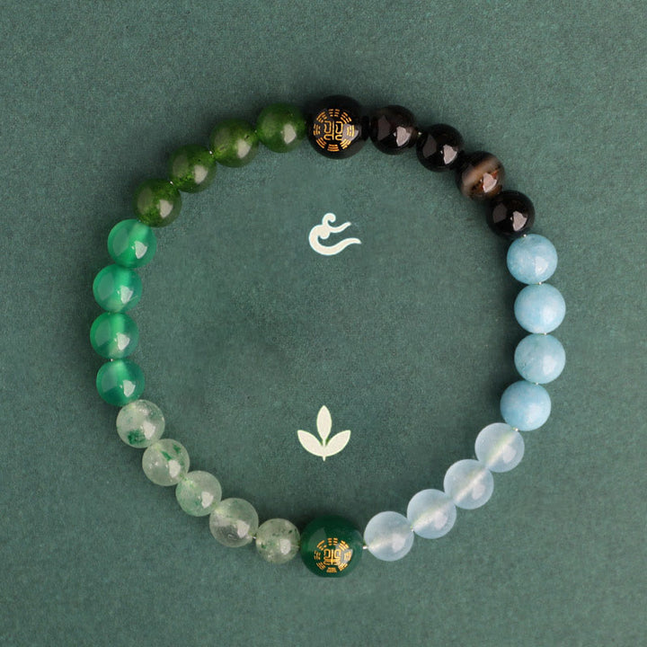 Buddha Stones Pulsera de la sabiduría de los cinco elementos con varios cristales de ágata, ónix negro, calcedonia verde y aguamarina - image 4