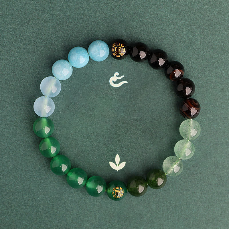 Buddha Stones Pulsera de la sabiduría de los cinco elementos con varios cristales de ágata, ónix negro, calcedonia verde y aguamarina - image 14