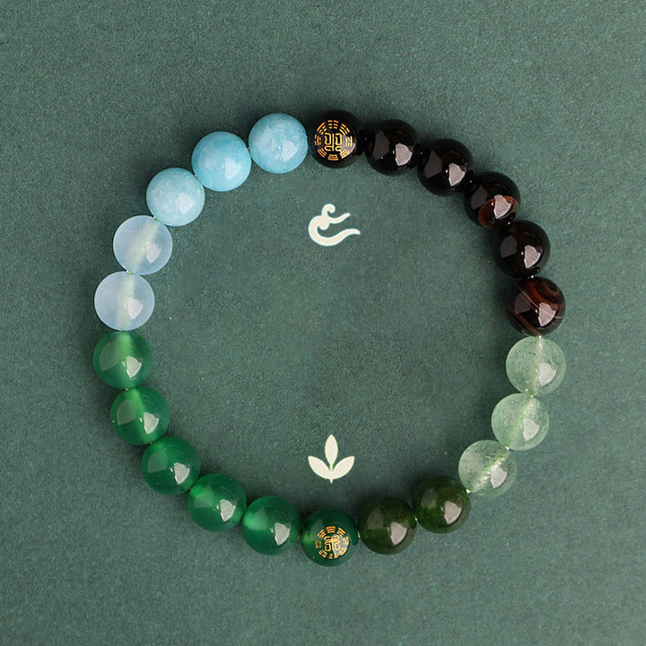 Buddha Stones Pulsera de la sabiduría de los cinco elementos con varios cristales de ágata, ónix negro, calcedonia verde y aguamarina - image 14