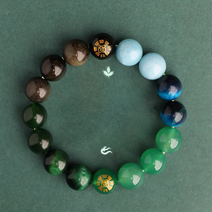 Buddha Stones Pulsera de la sabiduría de los cinco elementos con varios cristales de ágata, ónix negro, calcedonia verde y aguamarina - image 16