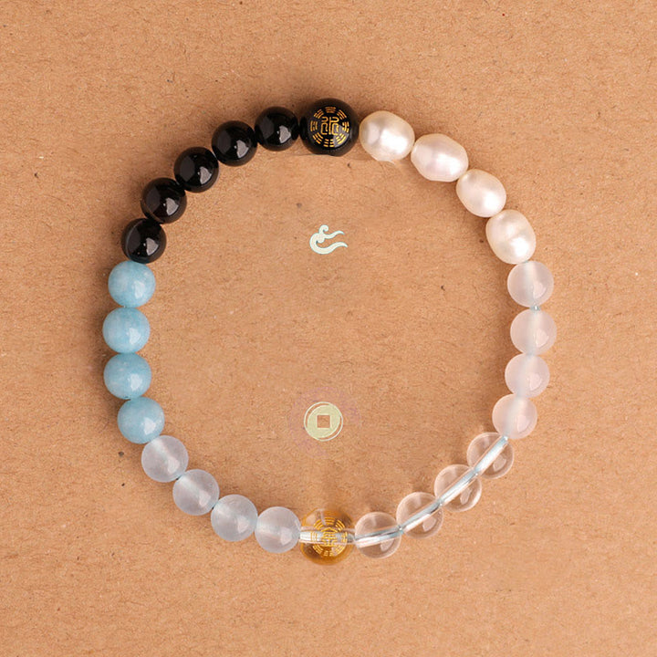Buddha Stones Pulsera de la sabiduría de los cinco elementos con varios cristales de ágata, ónix negro, calcedonia verde y aguamarina - image 18