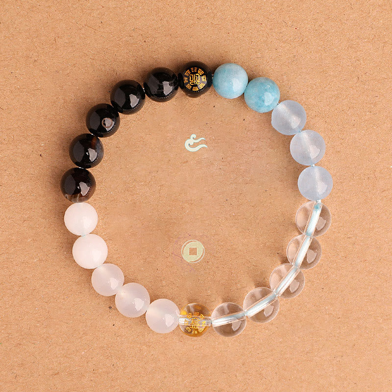 Buddha Stones Pulsera de la sabiduría de los cinco elementos con varios cristales de ágata, ónix negro, calcedonia verde y aguamarina - image 20