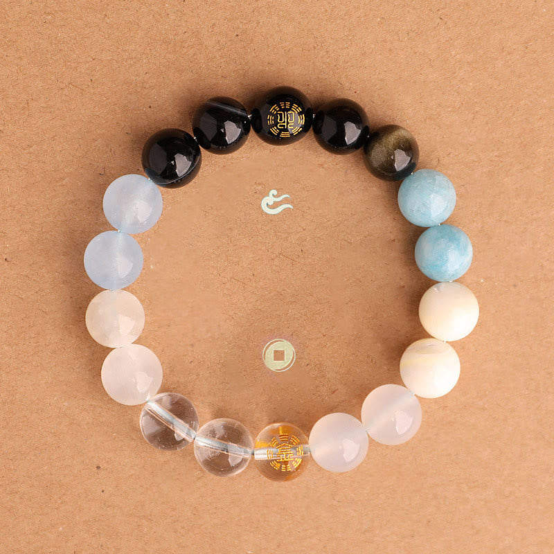 Buddha Stones Pulsera de la sabiduría de los cinco elementos con varios cristales de ágata, ónix negro, calcedonia verde y aguamarina - image 22