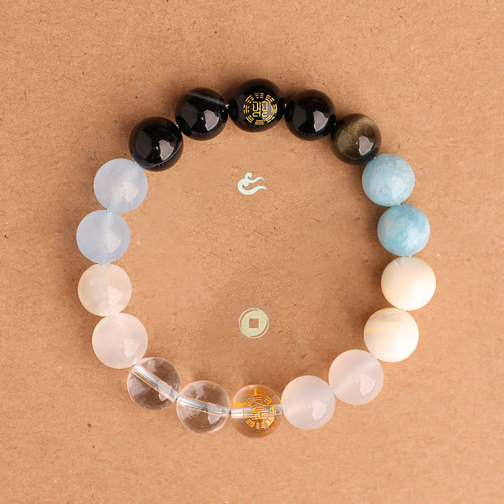 Buddha Stones Pulsera de la sabiduría de los cinco elementos con varios cristales de ágata, ónix negro, calcedonia verde y aguamarina - image 22