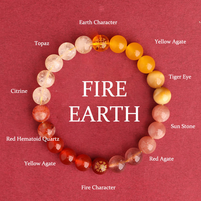 Buddha Stones Pulsera de la sabiduría de los cinco elementos con varios cristales de ágata, ónix negro, calcedonia verde y aguamarina - Fuego Tierra (Circunferencia de la muñeca: 14-16 cm) - 8 mm - image 37