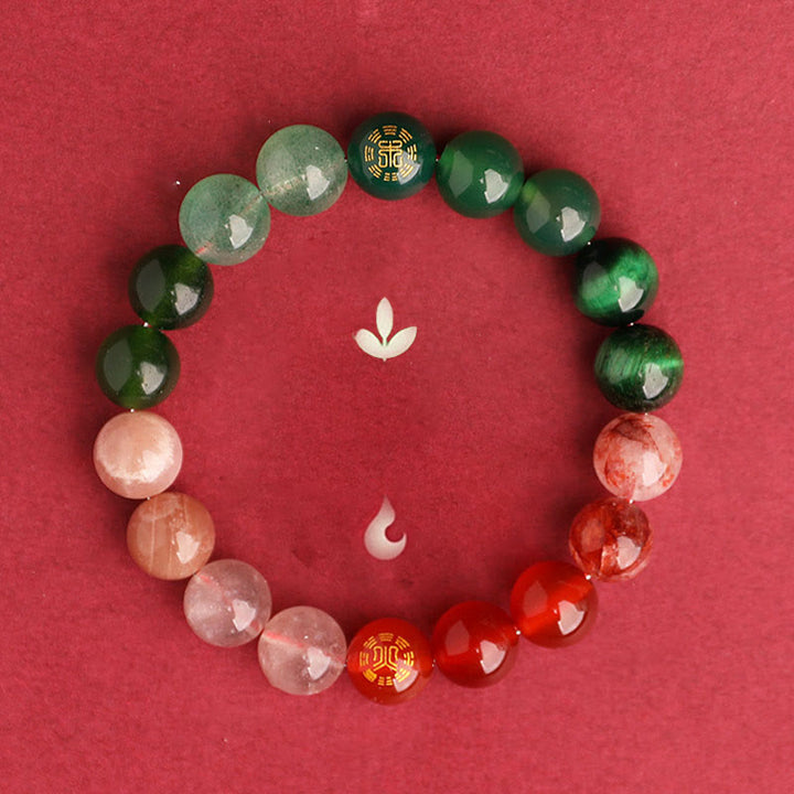 Buddha Stones Pulsera de la sabiduría de los cinco elementos con varios cristales de ágata, ónix negro, calcedonia verde y aguamarina - image 50