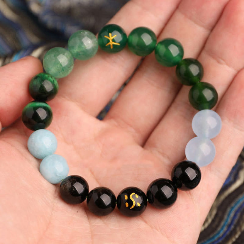 Buddha Stones Pulsera de la sabiduría de los cinco elementos con varios cristales de ágata, ónix negro, calcedonia verde y aguamarina - image 2
