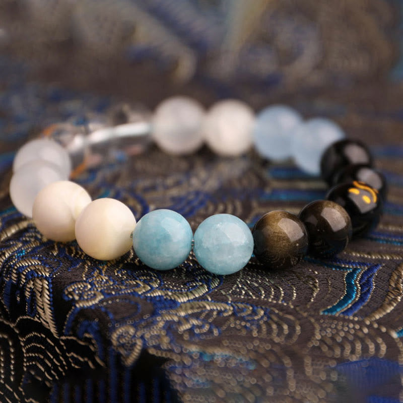 Buddha Stones Pulsera de la sabiduría de los cinco elementos con varios cristales de ágata, ónix negro, calcedonia verde y aguamarina - image 26
