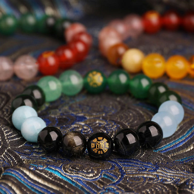 Buddha Stones Pulsera de la sabiduría de los cinco elementos con varios cristales de ágata, ónix negro, calcedonia verde y aguamarina - image 25