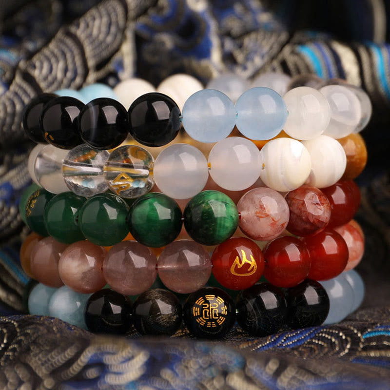 Buddha Stones Pulsera de la sabiduría de los cinco elementos con varios cristales de ágata, ónix negro, calcedonia verde y aguamarina - image 55