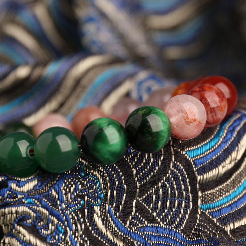Buddha Stones Pulsera de la sabiduría de los cinco elementos con varios cristales de ágata, ónix negro, calcedonia verde y aguamarina - image 53