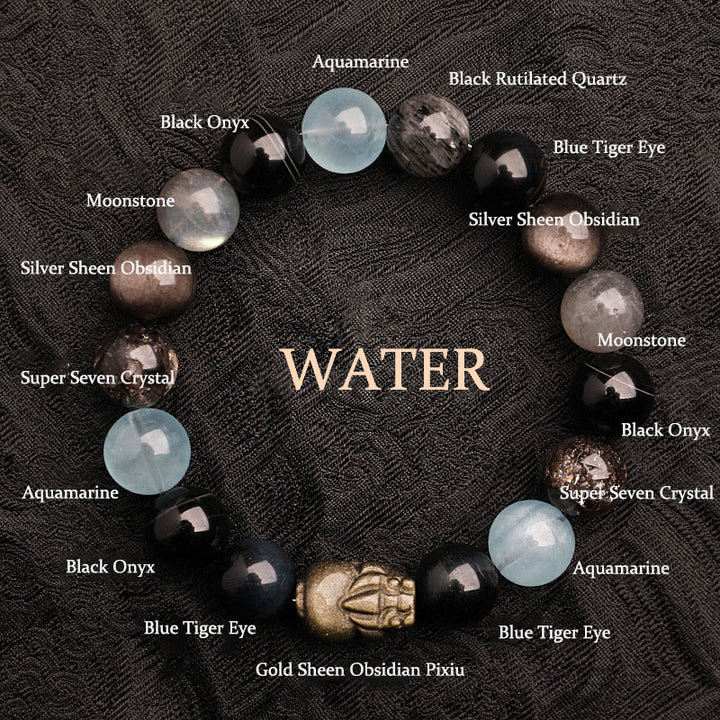 Buddha Stones Pulsera de la suerte fantasma con cinco elementos, varios cristales de ágata verde fresa, cuarzo musgoso y ágata verde - Agua (circunferencia de la muñeca: 14-16 cm) - 12 mm - image 21