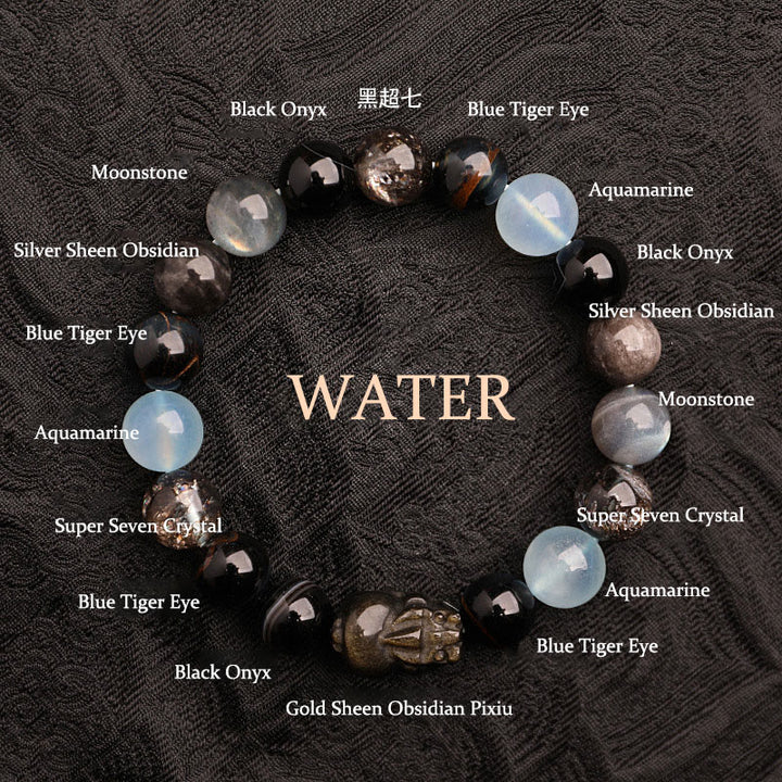 Buddha Stones Pulsera de la suerte fantasma con cinco elementos, varios cristales de ágata verde fresa, cuarzo musgoso y ágata verde - Agua (circunferencia de la muñeca: 14-16 cm) - 10 mm - image 23