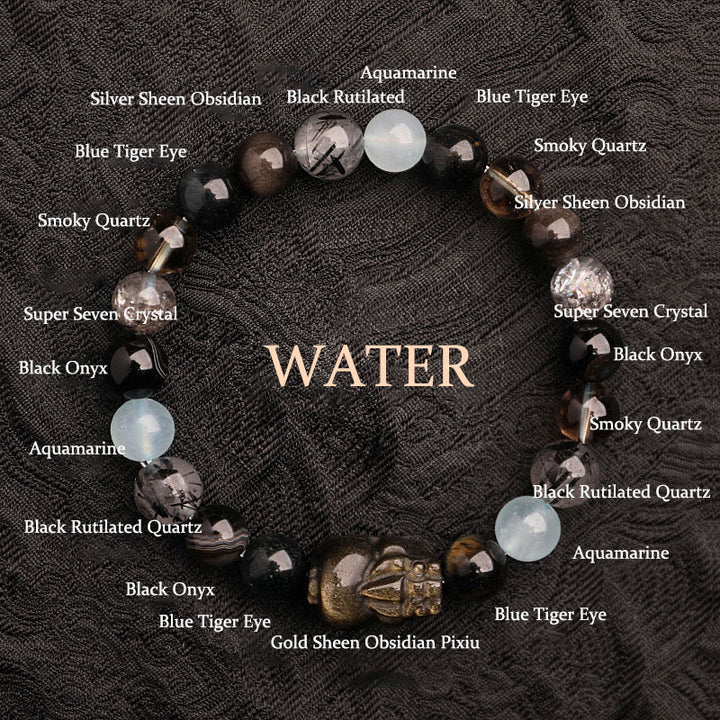 Buddha Stones Pulsera de la suerte fantasma con cinco elementos, varios cristales de ágata verde fresa, cuarzo musgoso y ágata verde - Agua (circunferencia de la muñeca: 14-16 cm) - 8 mm - image 25