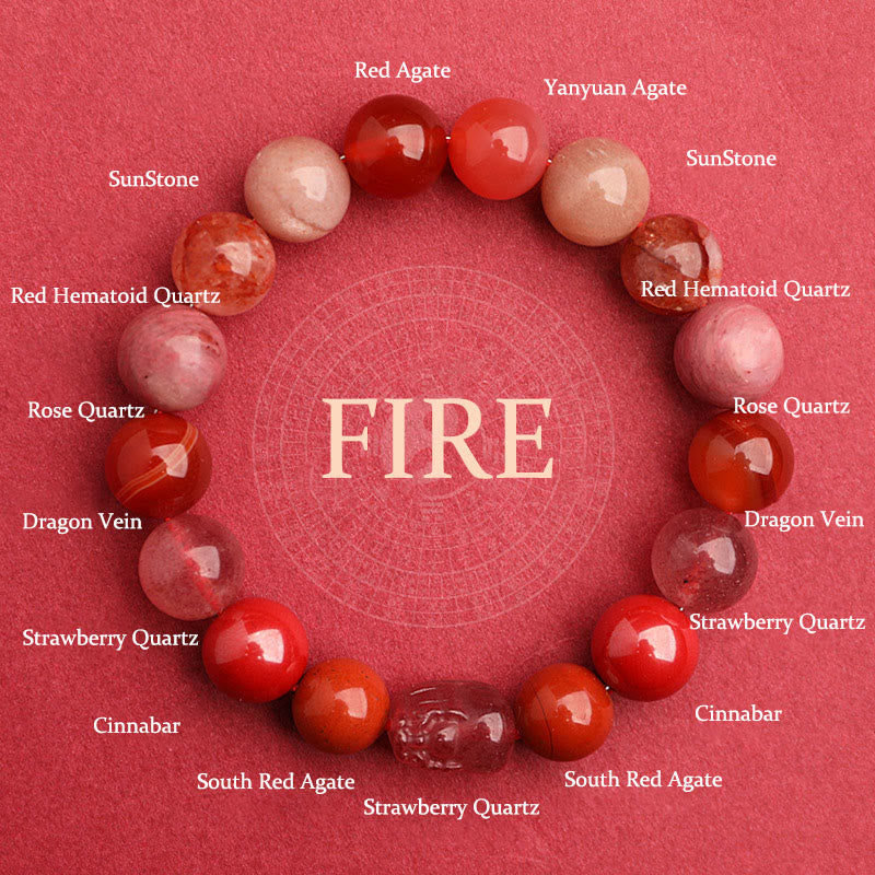 Buddha Stones Pulsera de la suerte fantasma con cinco elementos, varios cristales de ágata verde fresa, cuarzo musgoso y ágata verde - Fuego (circunferencia de la muñeca: 14-16 cm) - 12 mm - image 27