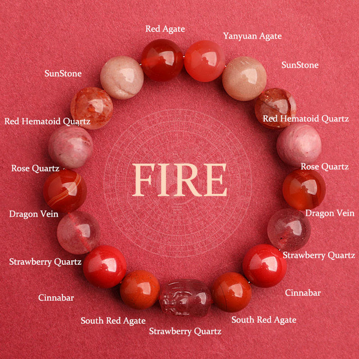 Buddha Stones Pulsera de la suerte fantasma con cinco elementos, varios cristales de ágata verde fresa, cuarzo musgoso y ágata verde - Fuego (circunferencia de la muñeca: 14-16 cm) - 12 mm - image 27