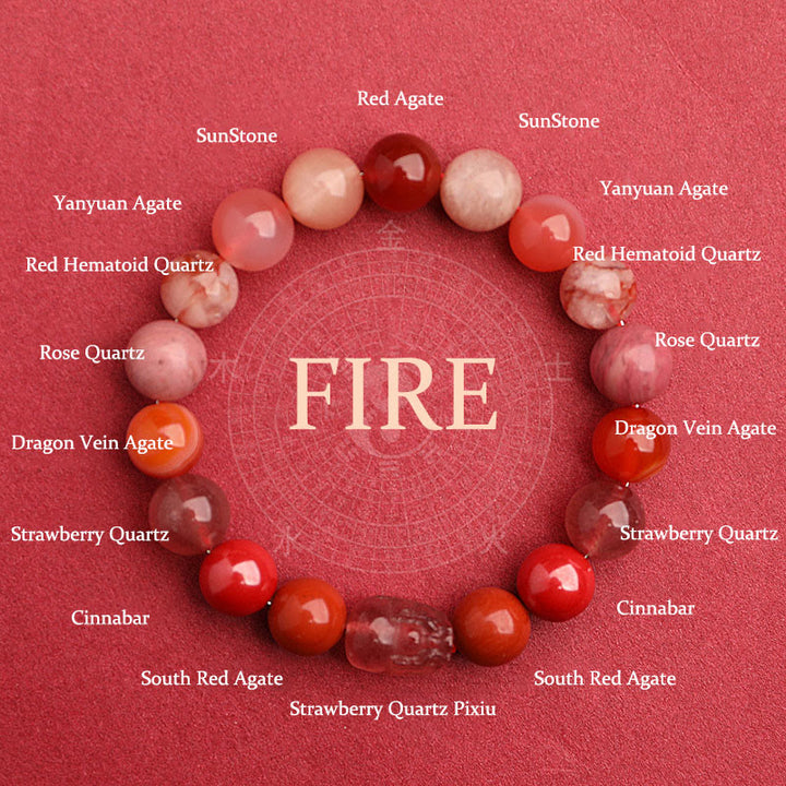 Buddha Stones Pulsera de la suerte fantasma con cinco elementos, varios cristales de ágata verde fresa, cuarzo musgoso y ágata verde - Fuego (circunferencia de la muñeca: 14-16 cm) - 10 mm - image 29