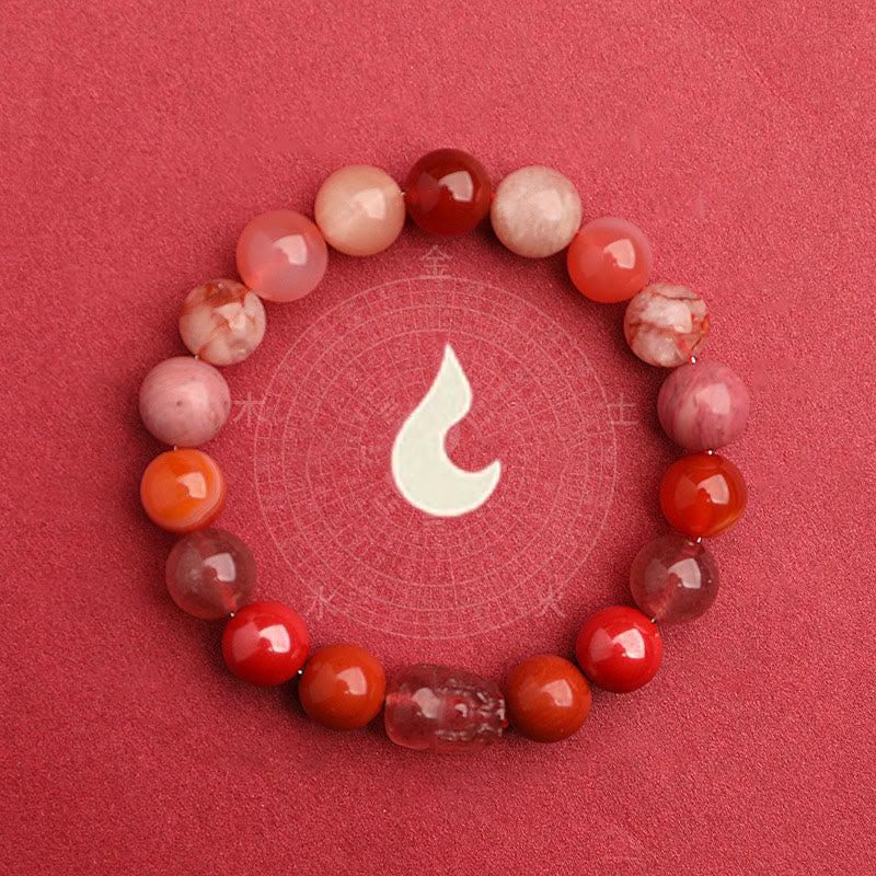 Buddha Stones Pulsera de la suerte fantasma con cinco elementos, varios cristales de ágata verde fresa, cuarzo musgoso y ágata verde - image 30