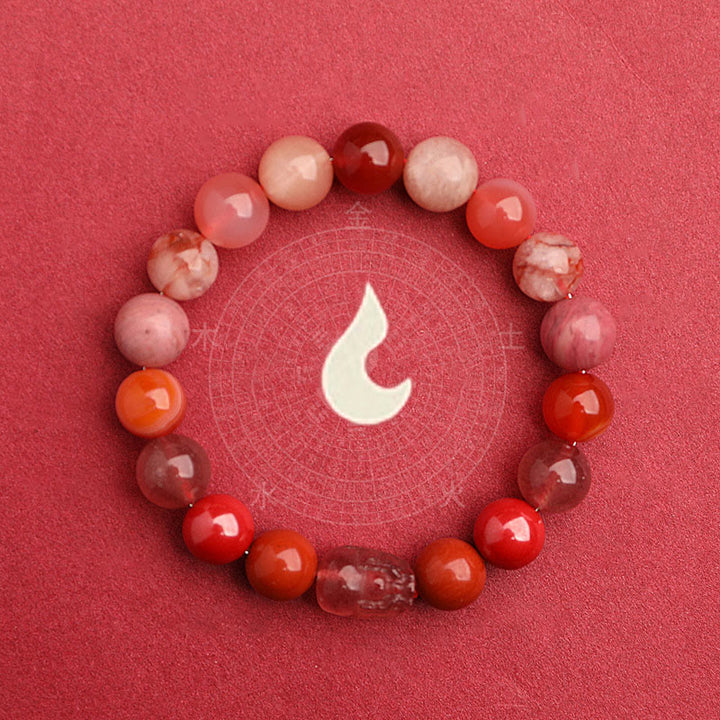 Buddha Stones Pulsera de la suerte fantasma con cinco elementos, varios cristales de ágata verde fresa, cuarzo musgoso y ágata verde - image 30