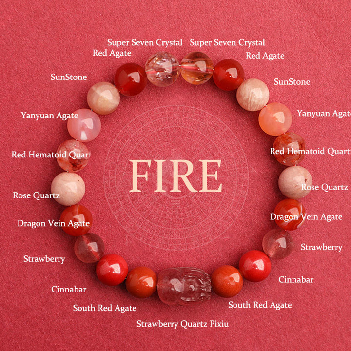 Buddha Stones Pulsera de la suerte fantasma con cinco elementos, varios cristales de ágata verde fresa, cuarzo musgoso y ágata verde - Fuego (circunferencia de la muñeca: 14-16 cm) - 8 mm - image 31