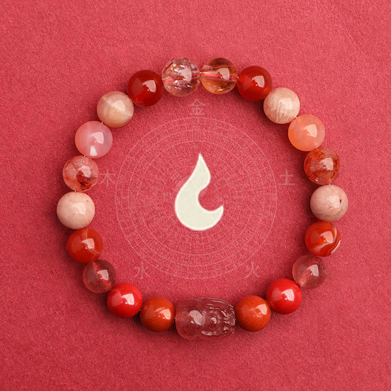 Buddha Stones Pulsera de la suerte fantasma con cinco elementos, varios cristales de ágata verde fresa, cuarzo musgoso y ágata verde - image 32