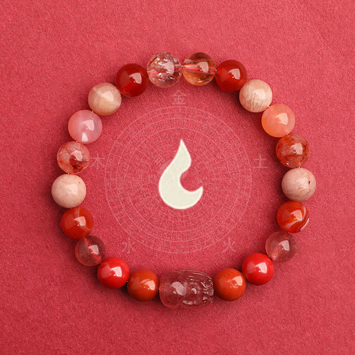 Buddha Stones Pulsera de la suerte fantasma con cinco elementos, varios cristales de ágata verde fresa, cuarzo musgoso y ágata verde - image 32