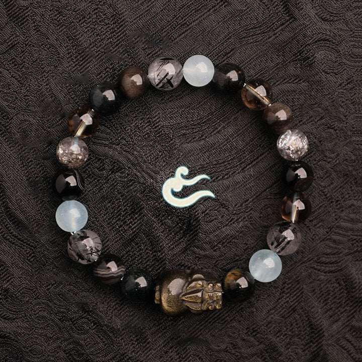 Buddha Stones Pulsera de la suerte fantasma con cinco elementos, varios cristales de ágata verde fresa, cuarzo musgoso y ágata verde - image 26