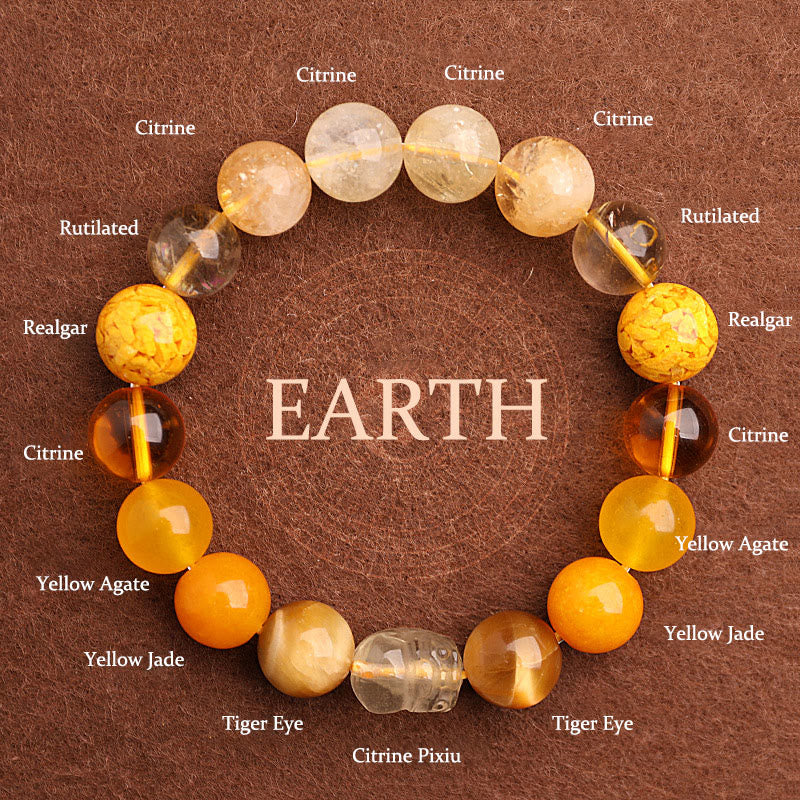 Buddha Stones Pulsera de la suerte fantasma con cinco elementos, varios cristales de ágata verde fresa, cuarzo musgoso y ágata verde - Tierra (circunferencia de la muñeca: 14-16 cm) - 12 mm - image 33