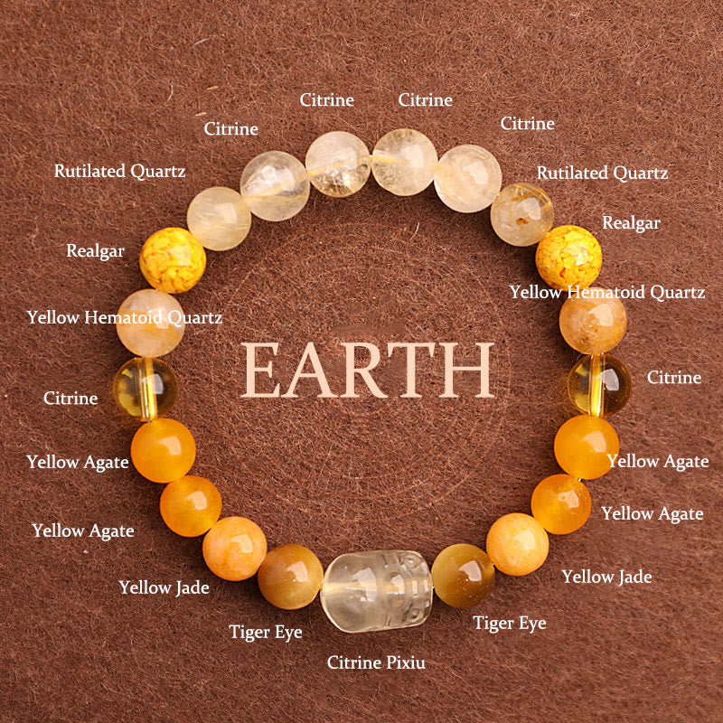 Buddha Stones Pulsera de la suerte fantasma con cinco elementos, varios cristales de ágata verde fresa, cuarzo musgoso y ágata verde - Tierra (circunferencia de la muñeca: 14-16 cm) - 8 mm - image 37