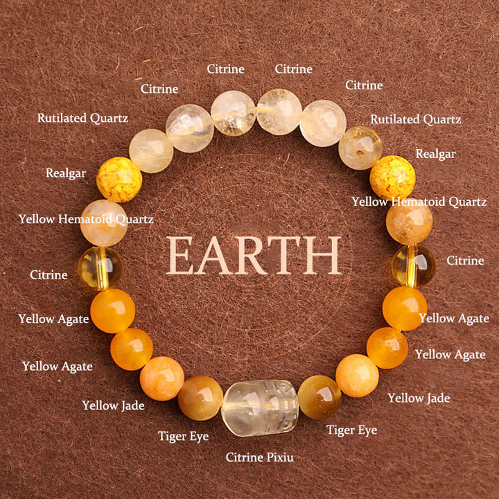 Buddha Stones Pulsera de la suerte fantasma con cinco elementos, varios cristales de ágata verde fresa, cuarzo musgoso y ágata verde - Tierra (circunferencia de la muñeca: 14-16 cm) - 8 mm - image 37