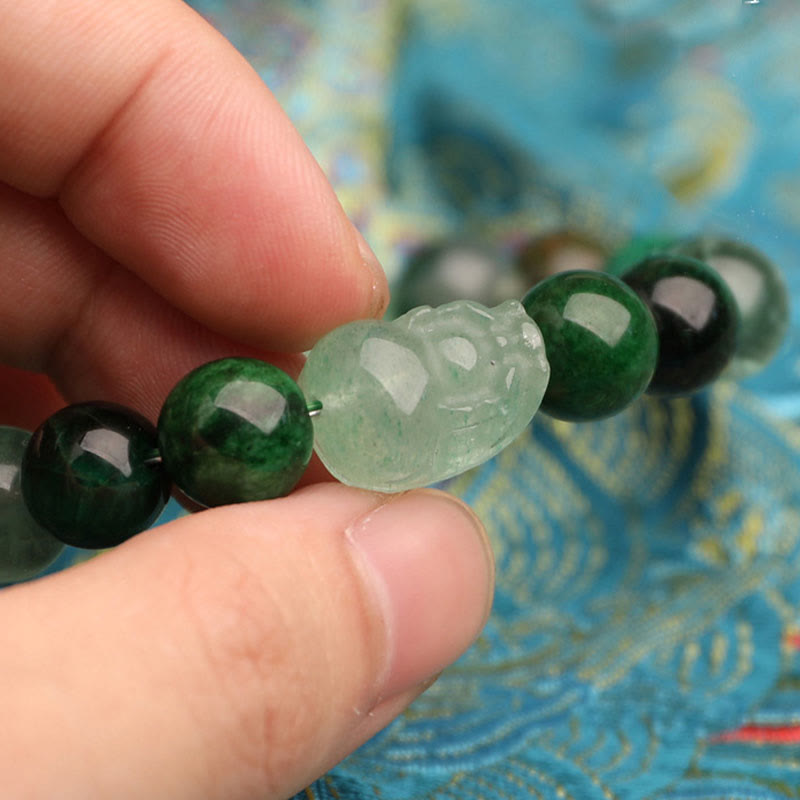 Buddha Stones Pulsera de la suerte fantasma con cinco elementos, varios cristales de ágata verde fresa, cuarzo musgoso y ágata verde - image 17