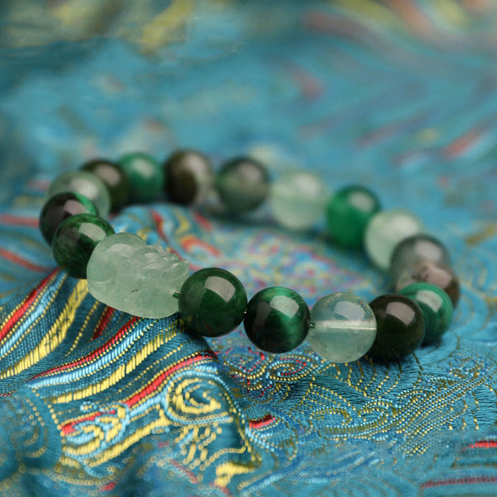Buddha Stones Pulsera de la suerte fantasma con cinco elementos, varios cristales de ágata verde fresa, cuarzo musgoso y ágata verde - image 13