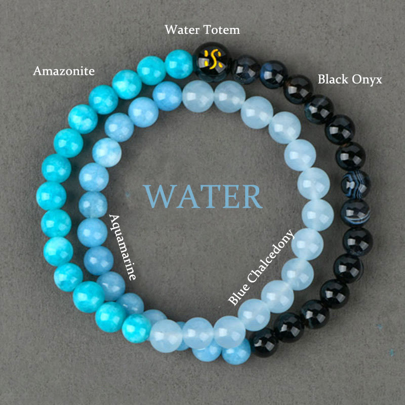 Pulsera de la suerte con Buddha Stones, cinco elementos, varios cristales de ágata, calcedonia y cristal blanco de ágata blanca - Agua (Circunferencia de la muñeca: 14-16 cm) - image 15