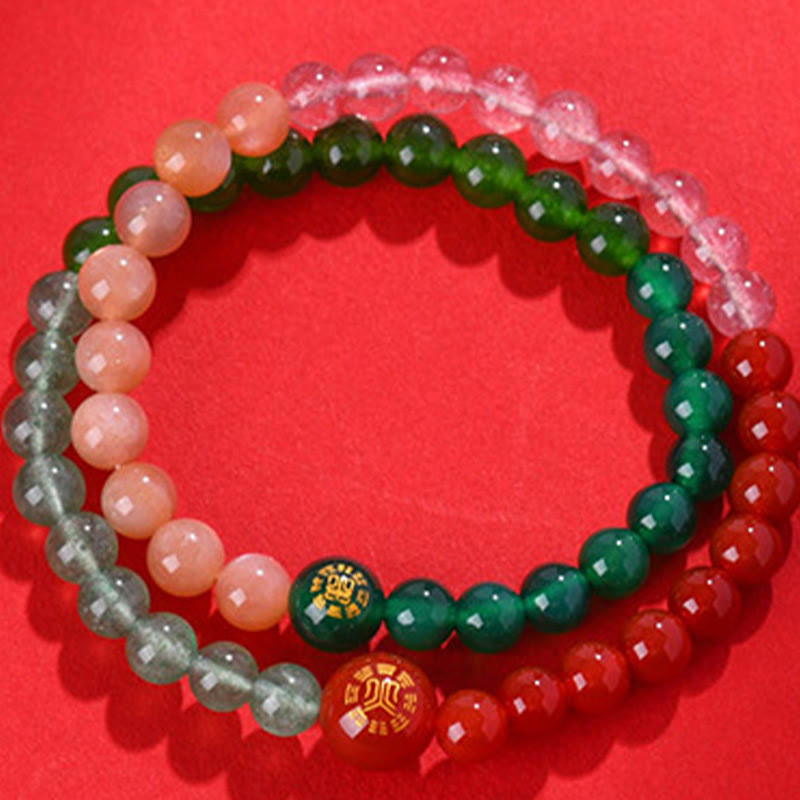 Pulsera de la suerte con Buddha Stones, cinco elementos, varios cristales de ágata, perla, ónix negro, ágata blanca y cristal blanco