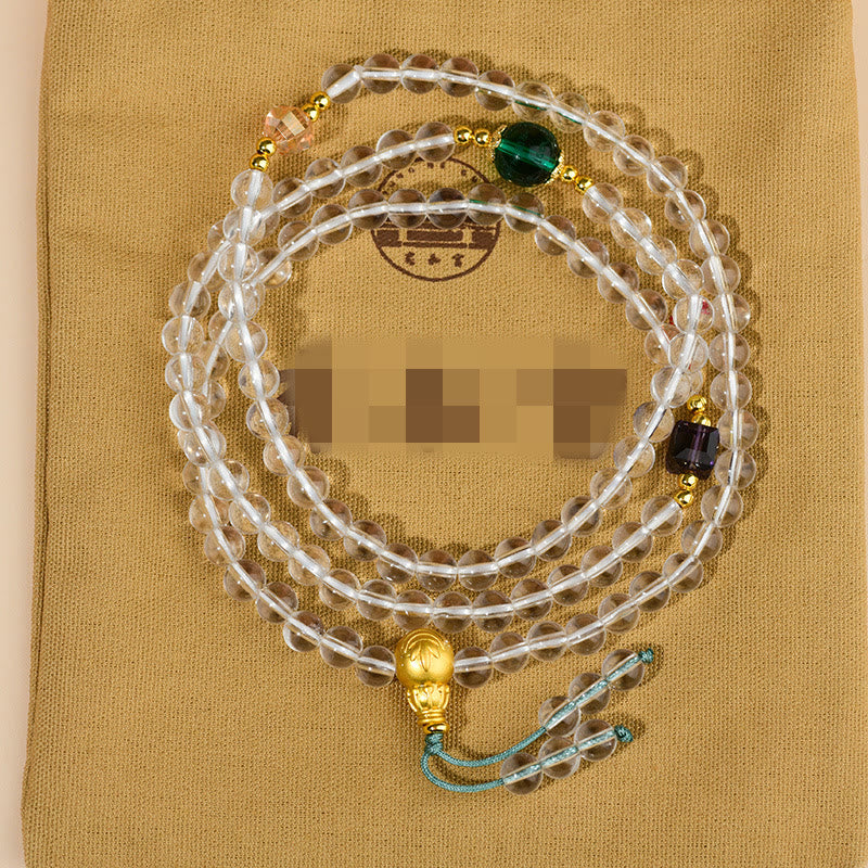 Pulsera de cristal blanco con 108 cuentas de mala y piedras de Buddha Stones