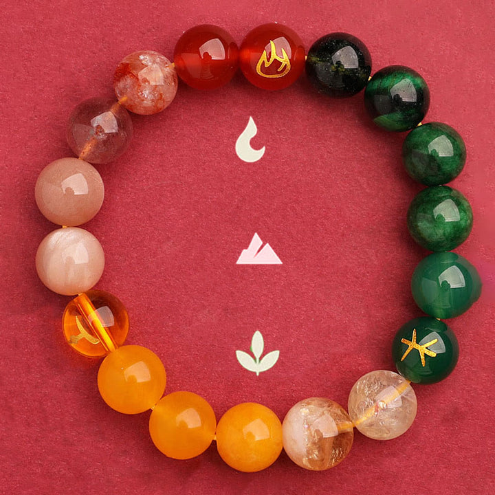 Pulsera de la riqueza con Buddha Stones, cinco elementos, varios cristales de ágata, cuarzo verde fresa y piedra solar - image 13