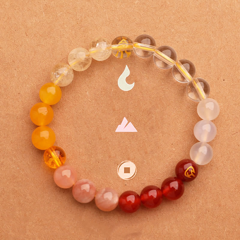 Pulsera de la riqueza con Buddha Stones, cinco elementos, varios cristales de ágata, cuarzo verde fresa y piedra solar