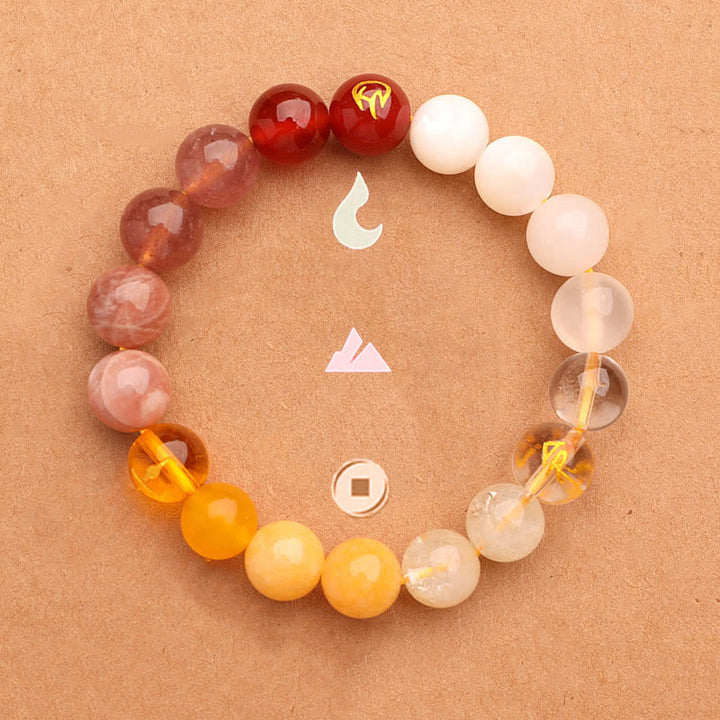 Pulsera de la riqueza con Buddha Stones, cinco elementos, varios cristales de ágata, cuarzo verde fresa y piedra solar - image 29