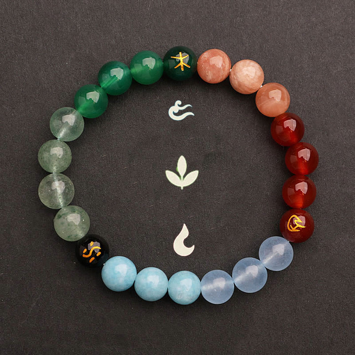Pulsera de la riqueza con Buddha Stones, cinco elementos, varios cristales de ágata, cuarzo verde fresa y piedra solar - image 37