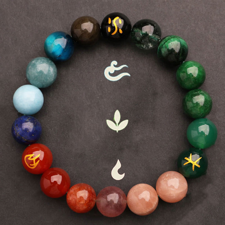 Pulsera de la riqueza con Buddha Stones, cinco elementos, varios cristales de ágata, cuarzo verde fresa y piedra solar - image 42