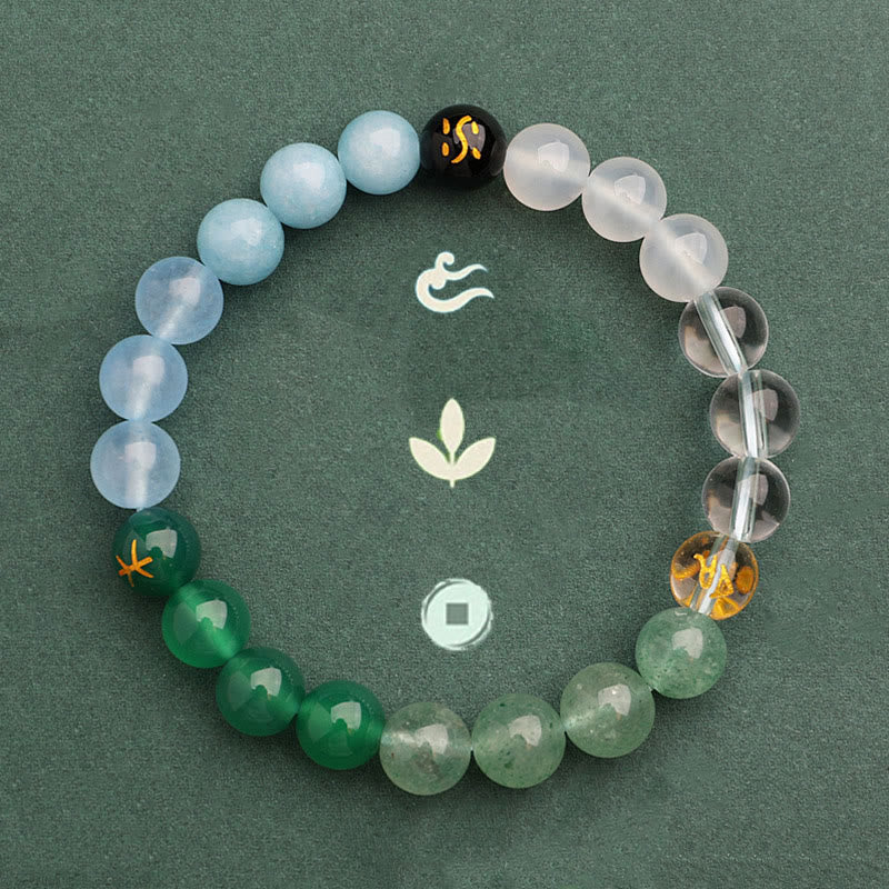 Pulsera de la riqueza con Buddha Stones, cinco elementos, varios cristales de ágata, cuarzo verde fresa y piedra solar - image 47