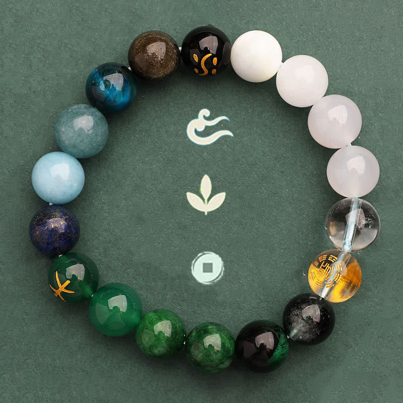 Pulsera de la riqueza con Buddha Stones, cinco elementos, varios cristales de ágata, cuarzo verde fresa y piedra solar - image 51