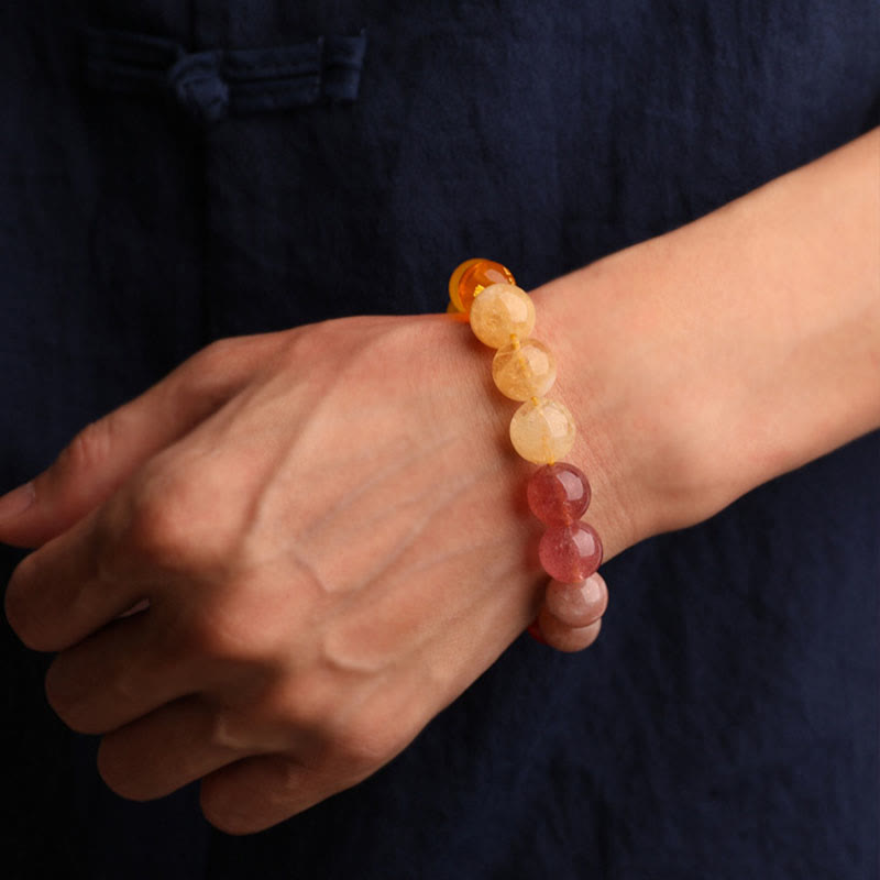 Pulsera de la riqueza con Buddha Stones, cinco elementos, varios cristales de ágata, cuarzo verde fresa y piedra solar - image 33