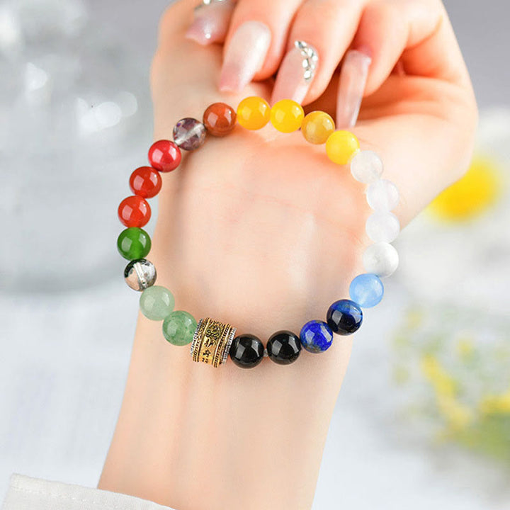 Pulsera de la suerte con Buddha Stones, cinco elementos, varios cristales de ágata, ágata roja, brillo dorado, obsidiana y ágata amarilla - image 5