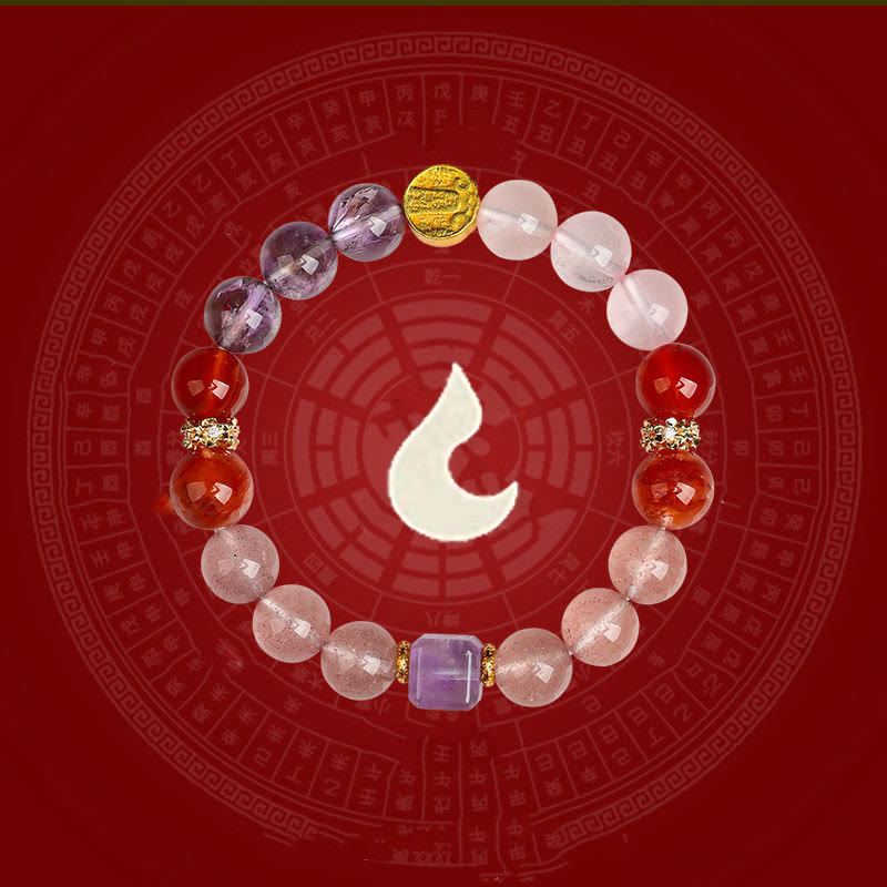 Pulsera de la suerte con Buddha Stones, cinco elementos, varios cristales de ágata, cuarzo rutilado fantasma verde, ágata verde uva y malaquita - image 18