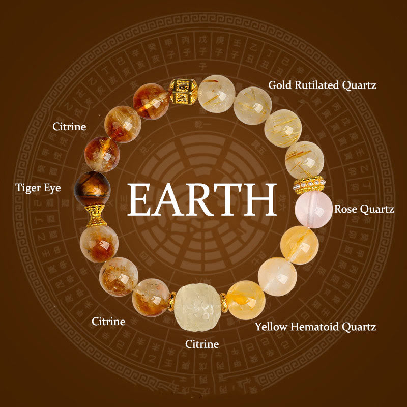 Pulsera de la suerte con Buddha Stones, cinco elementos, varios cristales de ágata, cuarzo rutilado fantasma verde, ágata verde uva y malaquita - Tierra (Circunferencia de la muñeca: 14-16 cm) - image 22