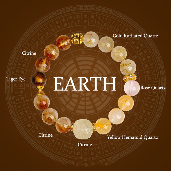 Pulsera de la suerte con Buddha Stones, cinco elementos, varios cristales de ágata, cuarzo rutilado fantasma verde, ágata verde uva y malaquita - Tierra (Circunferencia de la muñeca: 14-16 cm) - image 22
