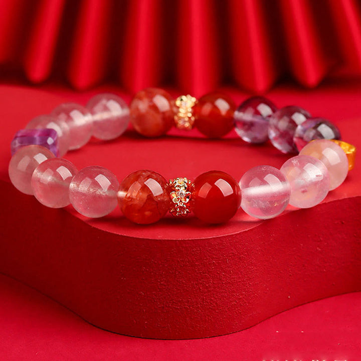 Pulsera de la suerte con Buddha Stones, cinco elementos, varios cristales de ágata, cuarzo rutilado fantasma verde, ágata verde uva y malaquita - image 19