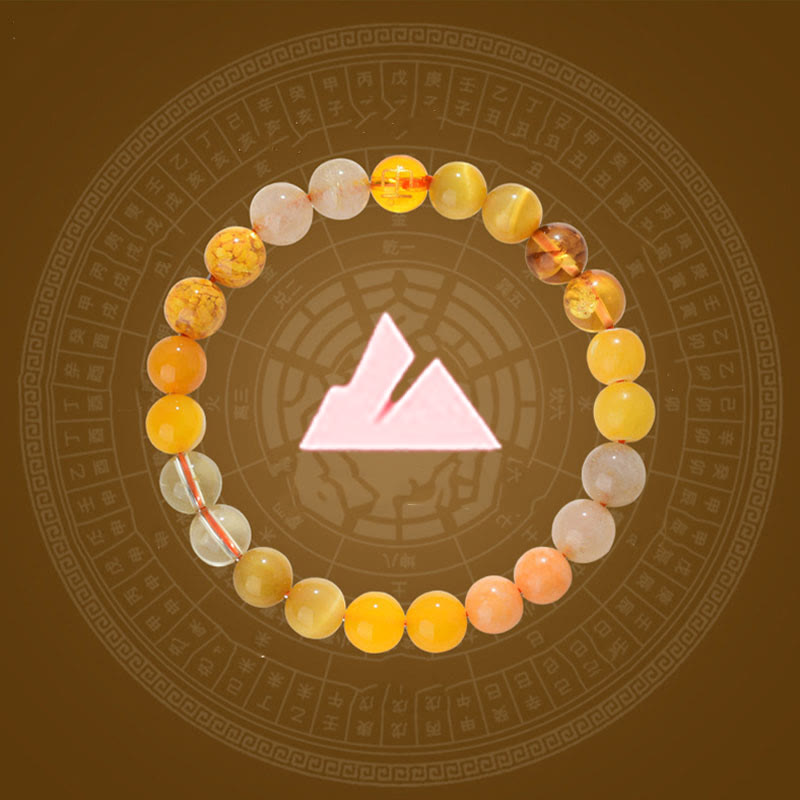 Pulsera de la suerte con Buddha Stones, cinco elementos, varios cristales de ágata, cuarzo rutilado, ojo de tigre, ágata amarilla y citrino - image 1
