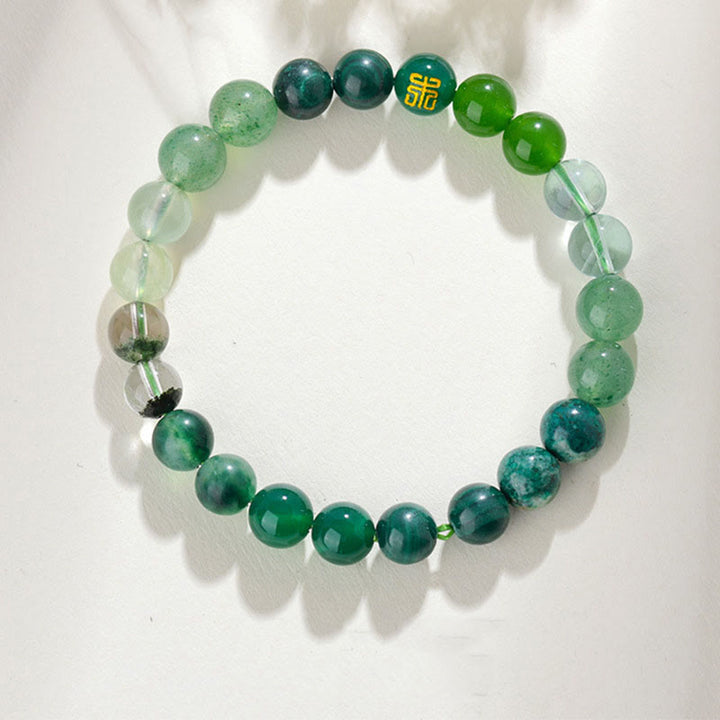 Pulsera de la suerte con Buddha Stones, cinco elementos, varios cristales de ágata, cuarzo rutilado, ojo de tigre, ágata amarilla y citrino - Madera (Circunferencia de la muñeca: 14-16 cm) - 8 mm - image 18